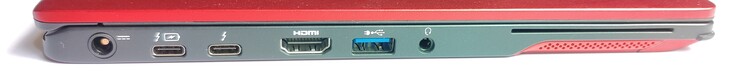 Vänster: Nätadapter, 2x Thunderbolt 3, HDMI, 1x USB Typ-A 3.1 Gen1, 3.5 mm ljudanslutning, Smart Card-läsare