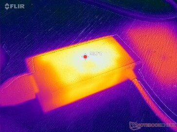 AC-adaptern når över 36 C vid krävande belastningar