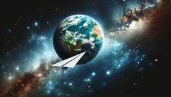 När ett pappersflygplan skjuts upp från ISS överlever det återinträdet i jordens atmosfär men brinner upp innan det når marken. (Bildkälla: DallE3)