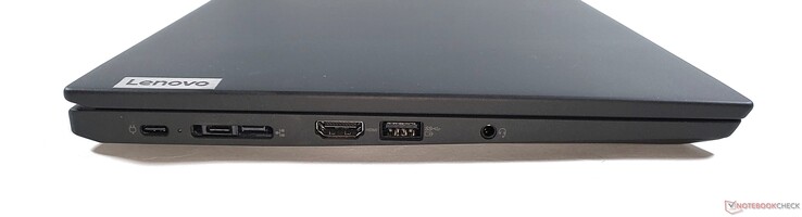 Vänster: 2x USB-C 3.2 Gen 2, dockningsmini Ethernet, HDMI 2.0, USB-A 3.2 Gen 1, 3,5 mm ljuduttag