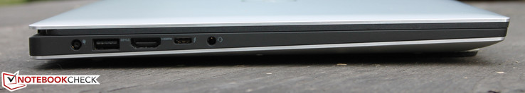 vänster: nätanslutning, USB 3.0, HDMI, USB Typ C Gen. 2 + Thunderbolt 3, 3.5-mm kombinerad ljudanslutning