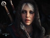 Närbild på Ciri från The Witcher 4 i en reklambild med två svärd i bakgrunden
