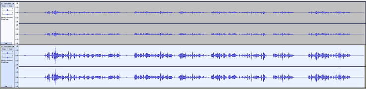 Avstånd ca 20 cm: Även med förstärkningsreglaget på max är inspelningsnivån i originalet ganska tyst (överst), nedan är den normaliserade versionen