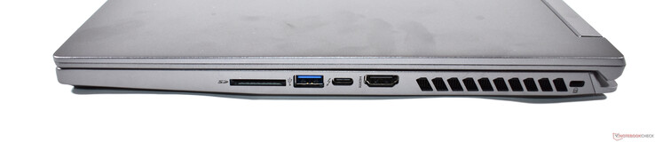 Höger sida: SD-kortläsare, USB A 3.2, Thunderbolt 4, HDMI 2.1, Kensington