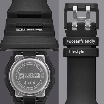 Subtila designdetaljer inkluderar Surfrider Foundation Japan-logotypen på boettens baksida i rostfritt stål och #oceanfriendlylifestyle-taglinen på bandöglan.