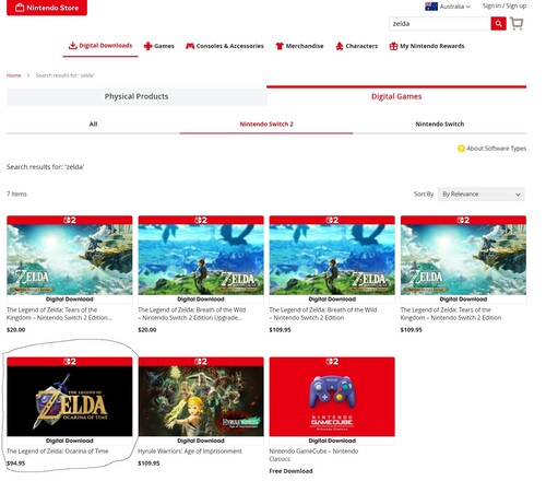 Priset för remaken av Zelda: Ocarina of Time visas i den australiska Nintendo-butiken