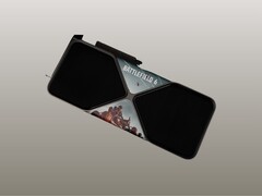 Bilden visar RTX 5090 med ett anpassat omslag för Battlefield 6. (Bildkälla: Nvidia)