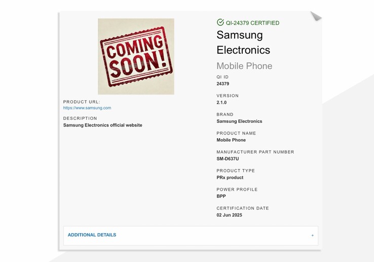 Samsung Galaxy Z Fold7 har redan fått Qi2-certifiering. (Bildkälla: Wireless Power Consortium)