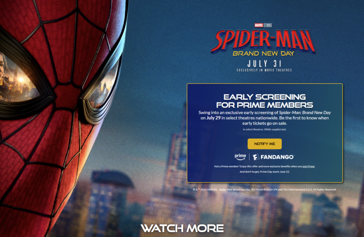 Amazon Prime-medlemmar i USA kan säkra biljetter till tidiga visningar av Spider-Man: Brand New Day.