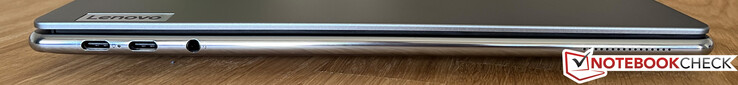 Vänster sida: 2x USB-C 4.0 (40 Gbps, Power Delivery 3.0, DisplayPort Alt mode 1.4), 3,5 mm stereo
