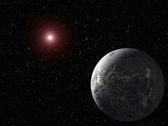 En konstnärs illustration som visar en planet och en röd stjärna.
