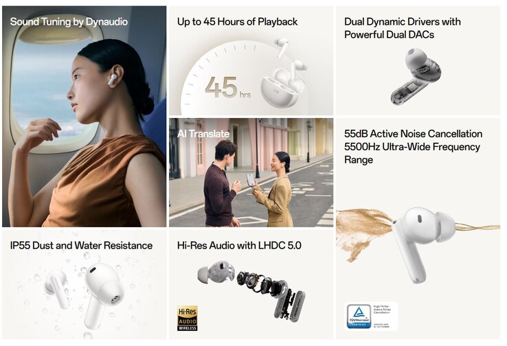 De trådlösa hörlurarna Enco X3s har dubbla drivelement och högupplöst ljud via LHDC 5.0 (Bildkälla: Oppo)