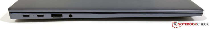Vänster: 2x USB-C 3.2 Gen.2 (DisplayPort ALT-läge, Power Delivery), HDMI 2.0, 3,5-mm-ljuduttag