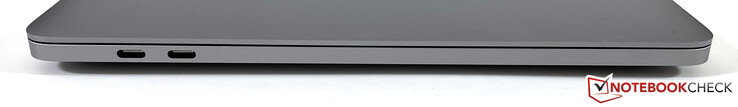 Vänster sida: 2x Thunderbolt 3 (USB-C 4, 40 GB/s, Power Delivery, DisplayPort ALT-läge)