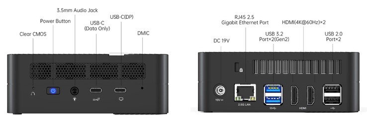 Externa portar på Minisforum Venus Series UM560 XT (källa: Minisforum)