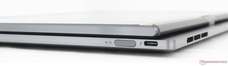 Höger: Fingeravtrycksaktiverad strömknapp, USB-C Thunderbolt 4 w/ Power Delivery + DisplayPort