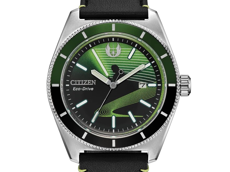 Citizen Luke Skywalker, Jedi Master AW1910-48W-klocka med svart-grön urtavla, Luke Skywalkers silhuett och en grön design inspirerad av ljussabeln.