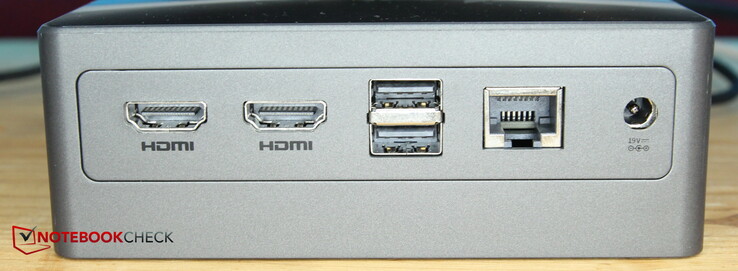 Baksida: 2x HDMI, 2x USB 2.0, LAN, strömförsörjning