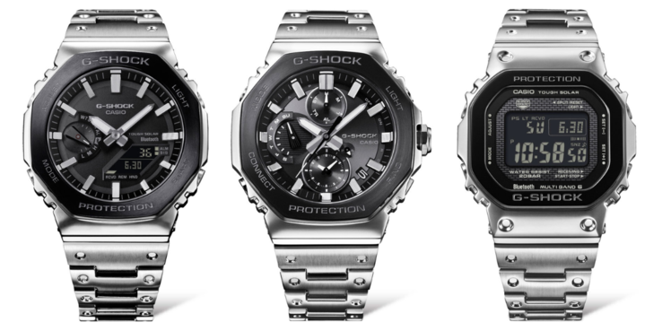Från vänster till höger: klockorna Casio G-Shock GM-B2100BT-1A, GMC-B2100BT-1A och GMW-B5000BT-1. (Bildkälla: Casioblog)