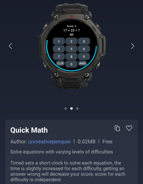 Quick Math-appen för Amazfit-smartklockor