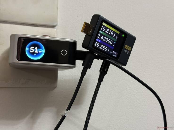 Jämförelse av Ugreen Nexode Pro 160W:s värden mätt med mätare och USB-testare