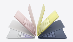 MacBook Neo i färgerna Silver, Blush, Citrus & Indigo
