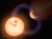 En bild som visar en exoplanet och en stjärna i universum.