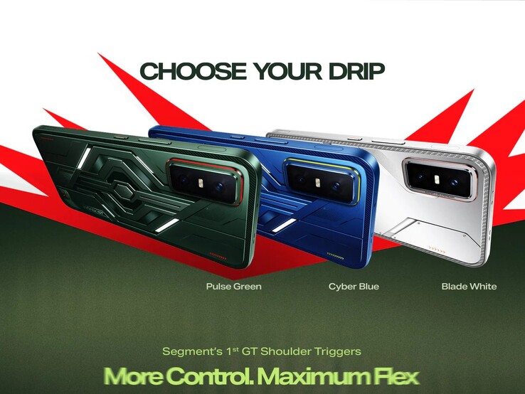 Infinix GT 30 finns i färgerna pulse green, cyber blue och blade white (Bildkälla: Infinix)