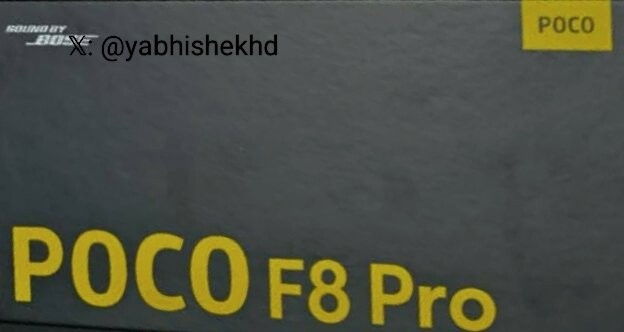 Läckt Poco F8 Pro-box (Bildkälla: Abhishek Yadav på X)