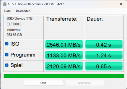 Riktmärke för kopiering av AS SSD