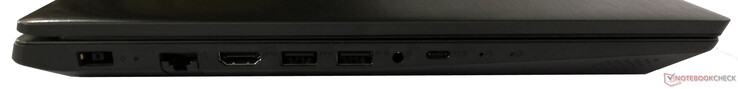 Vänster sida: Nätadapter, Gigabit Ethernet, HDMI, 2x USB 3.1 Gen1, 1x, 3.5 mm kombinerad ljudanslutning, 1x USB 3.0 Typ C