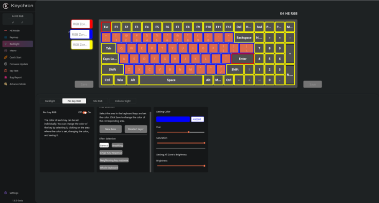 Nya RGB-inställningar per tangent i webbdrivrutinerna Lemokey och Keychron Launcher öppnar upp för mer seriösa anpassningsmöjligheter. (Bildkälla: Notebookcheck)