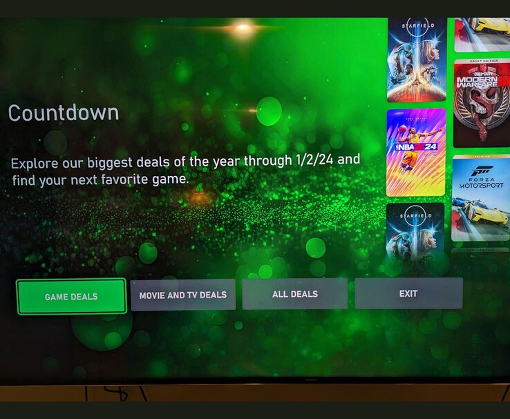 Xbox Series instrumentpanel visar Countdown-försäljningskampanj med rabatter på Starfield, NBA 2K24 och mer. (Bildkälla: Reddit/u/tapo via r/XboxSeriesX)