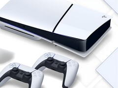 PS5-konsolen visas med två handkontroller (Bildkälla: Sony Interactive Entertainment med ändringar)