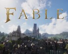 Fable-logotypen med världen Albion i bakgrunden