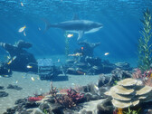 InZOI Island Getaway gratis DLC snorkling skärmdump som visar hajar och fiskar i grunt vatten