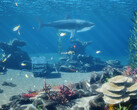 InZOI Island Getaway gratis DLC snorkling skärmdump som visar hajar och fiskar i grunt vatten
