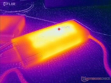 AC-adaptern når över 44 C vid krävande belastningar