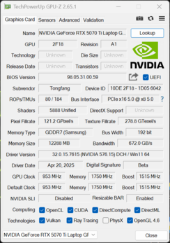 GPU-Z GeForce RTX 5070 Ti bärbar dator
