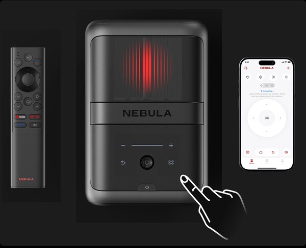 Nebula X1 kan styras med hjälp av touchkontrollerna, den medföljande fjärrkontrollen eller den medföljande appen. (Bildkälla: Anker Nebula)