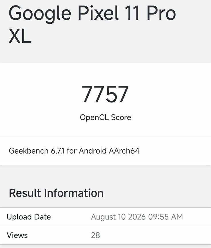 Pixel 11 Pro XL på Geekbench Compute