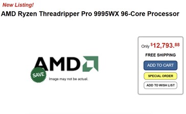 Provantage listar Ryzen Threadripper PRO 9995WX. (Bildkälla: Provantage via VideoCardz)