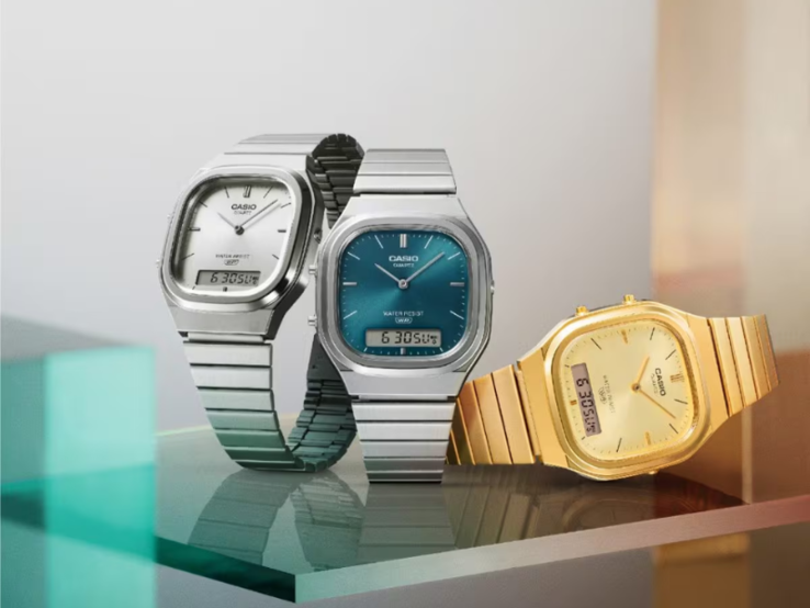 Klockorna Casio AQ-240E-7A (vänster), AQ-240E-3A (mitten) och AQ-240EG-9A (höger). (Bildkälla: Casio)