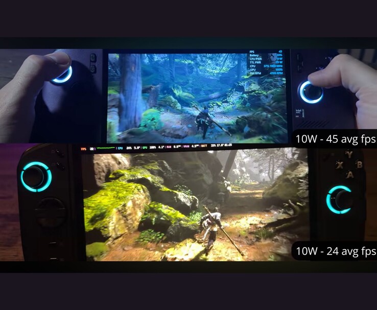 MSI Claw 8 AI+ och Lenovo Legion Go 2 kör spelet Black Myth: Wukong vid 10 W och uppnår 45 FPS respektive 24 FPS.
