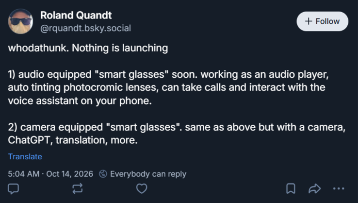Ingenting fungerar på smarta glasögon med ljudfunktion och ett separat par smarta glasögon med kamera