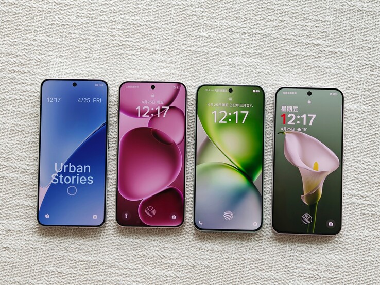 "OnePlus 15T" (fjärde till höger) och dess kompakta smartphones. (Källa: Digital Chat Station via Weibo)