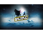 En reklambild för Steam Star Wars Day Sale med Darth Vade och Luke Skywalker i en ljussabelstrid med reklamtext ovanpå. (Bildkälla: Steam)