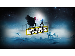 En reklambild för Steam Star Wars Day Sale med Darth Vade och Luke Skywalker i en ljussabelstrid med reklamtext ovanpå. (Bildkälla: Steam)