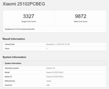 POCO F8 Ultra på Geekbench