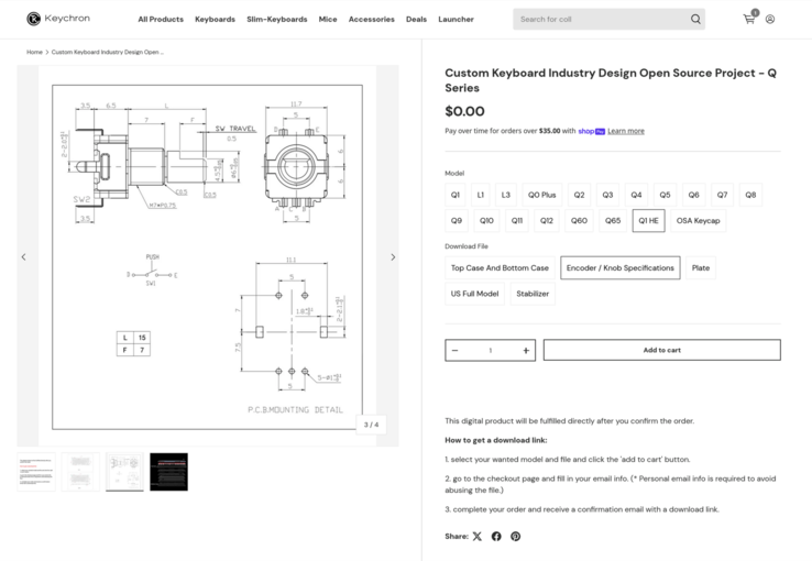 Keychron 3D-webbplats för nedladdning av industriell design. 